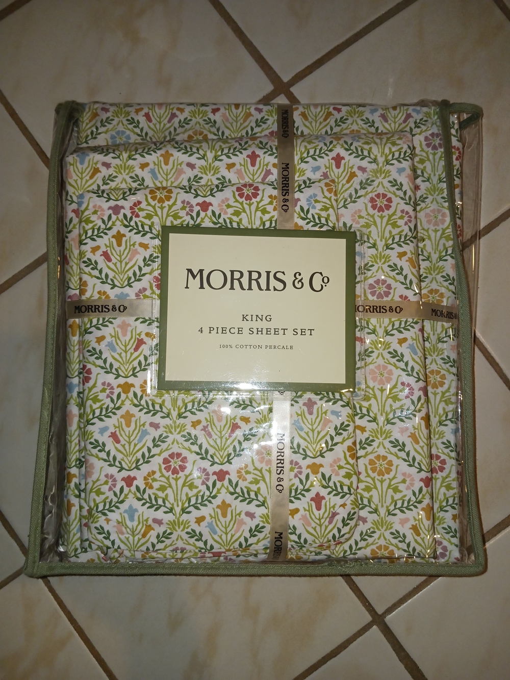 Morris & Co King 4-Piece Floral Sheet Set 100% Cotton Percale